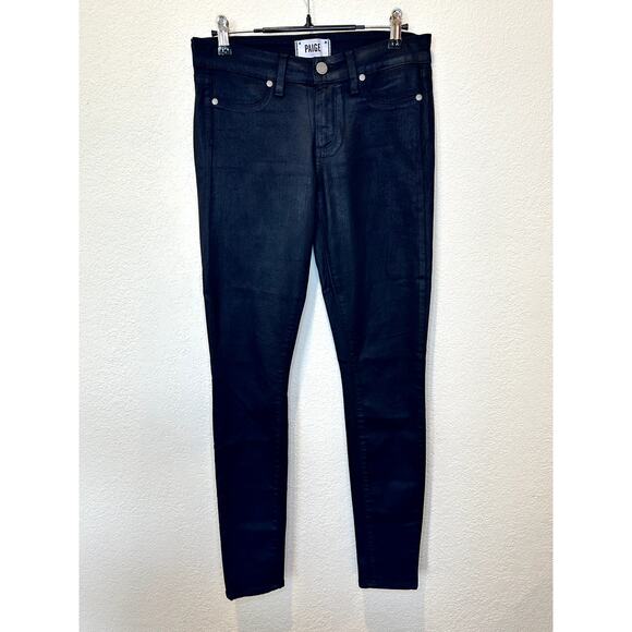PAIGE Verdugo Ultra Skinny Jeans Women’s 27 Black Coated Denim Stretch Pants - Picture 2 of 10